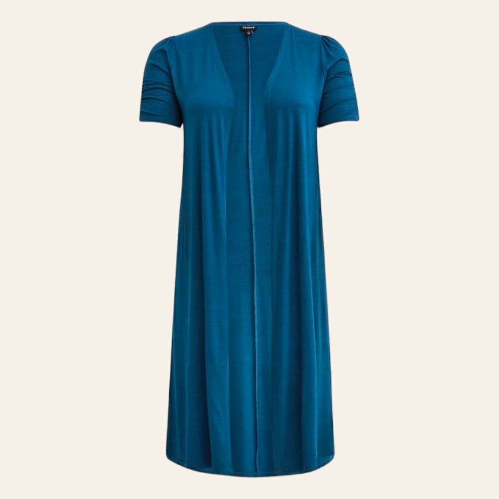 TORRID NEW Plus Size Blue Ruched Short Sleeve Fit & Flare Duster. - Picture 5 of 16